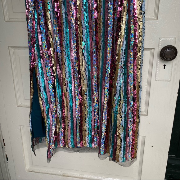 Eva Franco Anthropologie Marguerite Sequined Maxi Slip Dress Rainbow Sz 10 - Picture 3 of 8